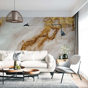 Фототапет Златисти Мраморни Жилки и Кремави Релефи