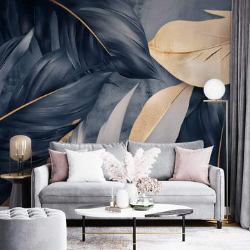 Фототапет Полунощни Листа със Златни Контури