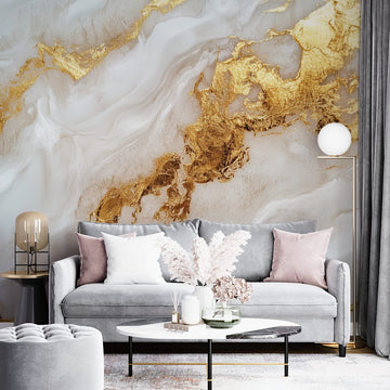 Фототапет Златист Мрамор с Бели Вълни | Прекрасен Дизайн