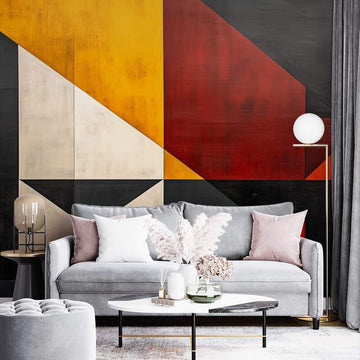 Фототапет Геометричен Баухаус в Червено, Жълто и Графит