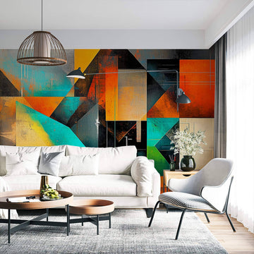 Фототапет Геометричен Арт в Охра и Тюркоаз