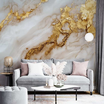 Фототапет Златисти Мраморни Жилки и Кремави Релефи