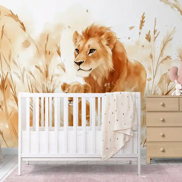 Фототапет Акварелно лъвско семейство за детска стая