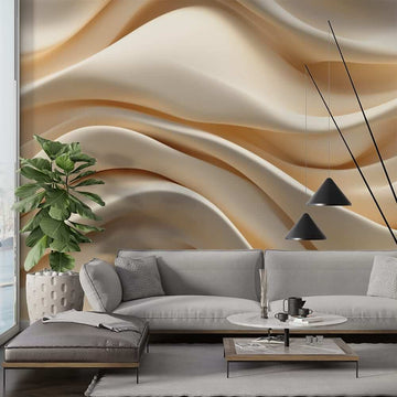 фототапет за хол вълни от нежност с плавно извити форми в нежни нюанси на бежово и кремаво