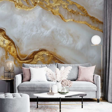 Фототапет Ефирен Мрамор със Златни Течни Нишки