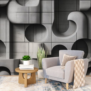 Фототапет геометрични форми в модерен интериор, съчетаващ елегантни линии и хармония.