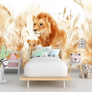 Фототапет Акварелно лъвско семейство за детска стая