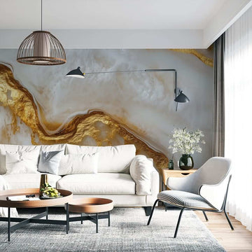 Фототапет Ефирен Мрамор със Златни Течни Нишки
