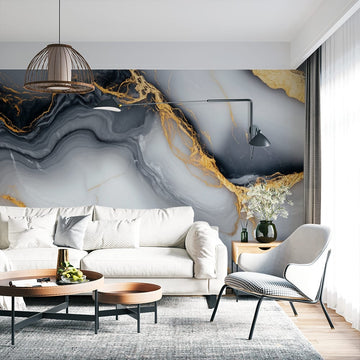 Фототапет Златисти Линии върху Мраморна Текстура | Елегантен Декор