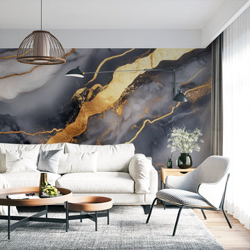 Фототапет Златни Линии и Тъмен Мрамор | Луксозен Дизайн