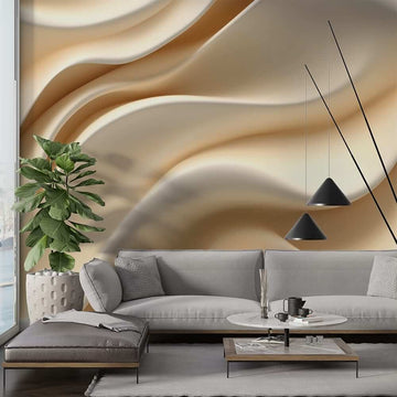 Фототапет с пясъчни вълни - елегантен стенен декор за хол с нежни линии и топли нюанси.