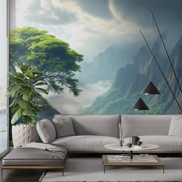 Фототапет Мъглива планинска гора за хол