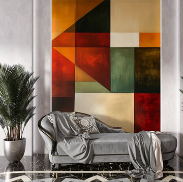 Фототапет Геометричен Ориентир с хармония от цветови форми в уютна стая.