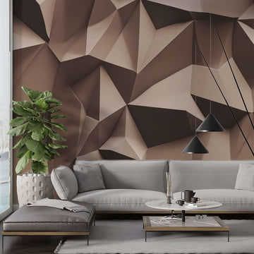 Фототапет геометрични формули в хол с елегантни триъгълни форми и съвременен дизайн.