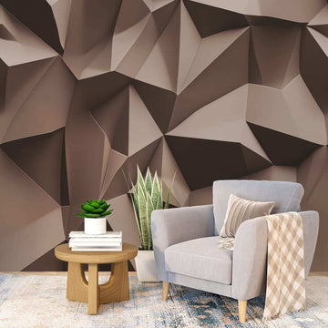 Фототапет Геометрични Формули за хол - елегантен стенен декор с триизмерни геометрични форми в нежни бежови тонове.