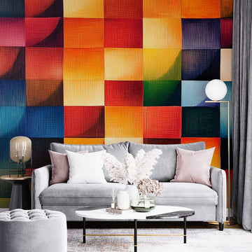 Фототапет Цветна Геометрична Мозайка от Текстурирани Квадрати