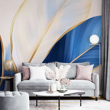 Фототапет Ефирни Сини Листа със Златни Контури