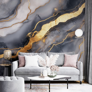 Фототапет Златни Линии и Тъмен Мрамор | Луксозен Дизайн