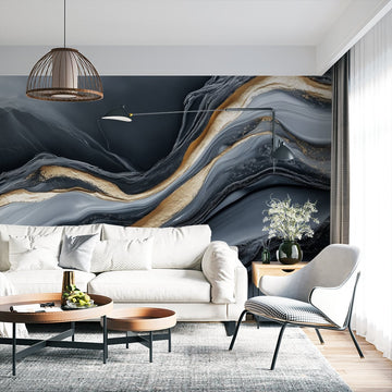 Фототапет Златни Вълни и Тъмен Мрамор | Еко Материали