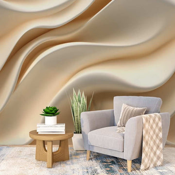 Фототапет с пясъчни вълни в уютен хол, създаващ топла и спокойна атмосфера.