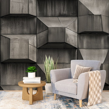 Геометричен Бетон фототапет с текстура вдъхновява модерен интериорен дизайн в стаята.