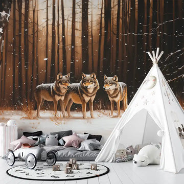 Фототапет Вълци в зимната гора за детска стая
