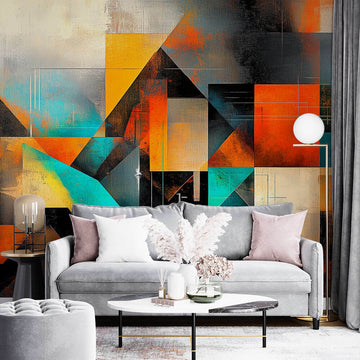 Фототапет Геометричен Арт в Охра и Тюркоаз
