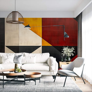 Фототапет Геометричен Баухаус в Червено, Жълто и Графит