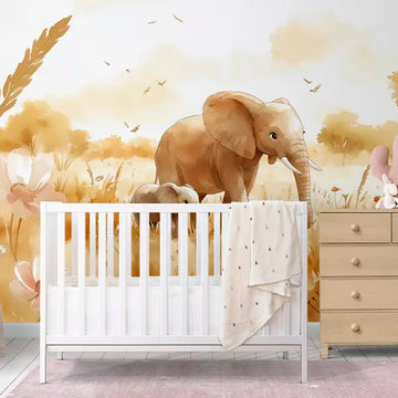 Фототапет Слонско семейство за детска стая - дизайнерски стенен декор с мама слон и малко слонче.