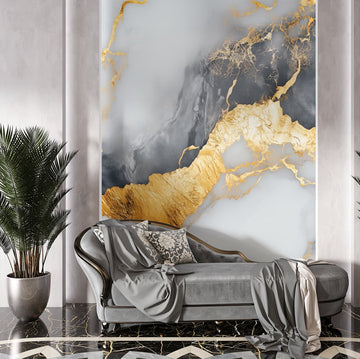 Фототапет Златна Мраморна Структура с елегантен дизайн, златни акценти и уютна атмосфера.