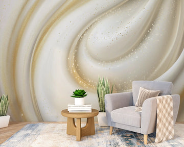 Elegant wall mural featuring swirling gold and gray patterns, enhancing interior decor with a modern touch.