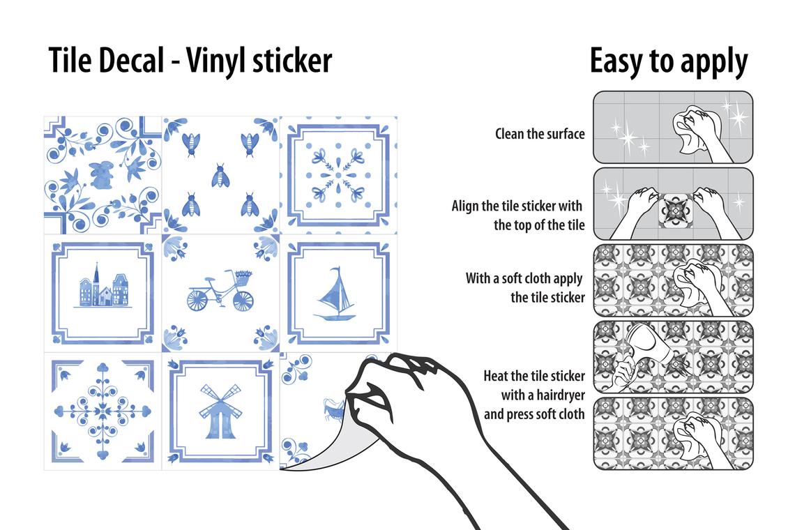 Самозалепващи, водоустойчиви стикери за плочки в нидерландски стил